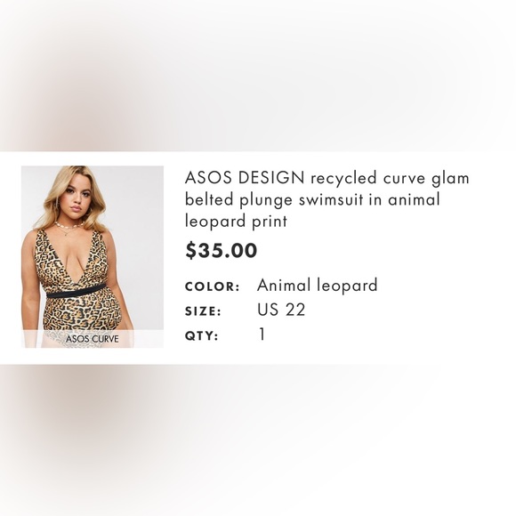 ASOS curve leopard plunge swimsuit with tie waist belt - Picture 2 of 3